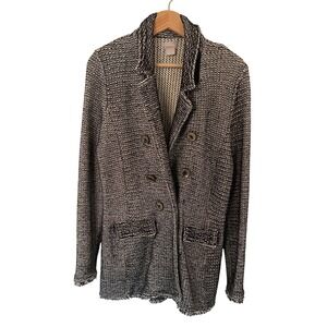 Chicos 1 Black White Marled Knit Double Breasted Blazer Jacket Fringe Size‎ M
